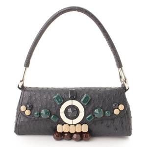Prada back with bijou ostrich one-shoulder bag navy